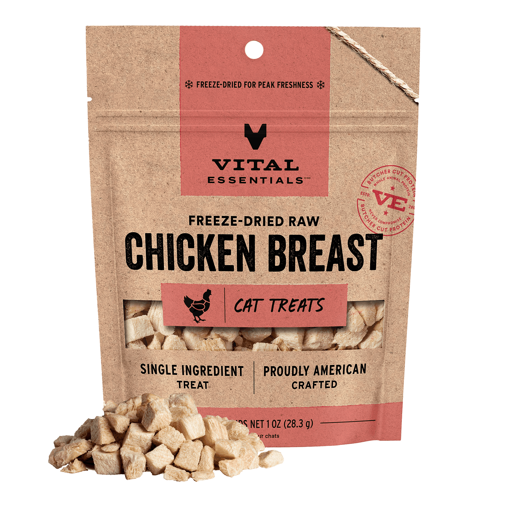 Vital Essentials Freeze Dried Cat Treats | Chicken Breast, Single Ingredient | Grain Free, Healthy Treats for Cats, 1 oz bag