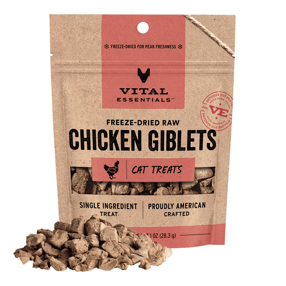 Vital Essentials Freeze Dried Cat Treats | Chicken Giblets, Single Protein | Grain Free, Healthy Treats for Cats, 1 oz bag