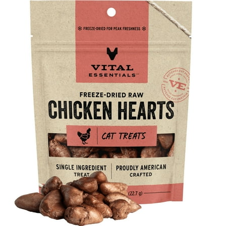 Vital Essentials Freeze-Dried Raw Single Ingredient Chicken Hearts Cat Treats, 0.8-oz bag