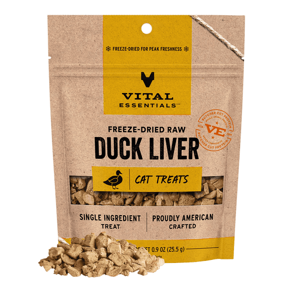 Vital Essentials Freeze-Dried Raw Single Ingredient Duck Liver Treats Cat Treats, 0.9-oz bag