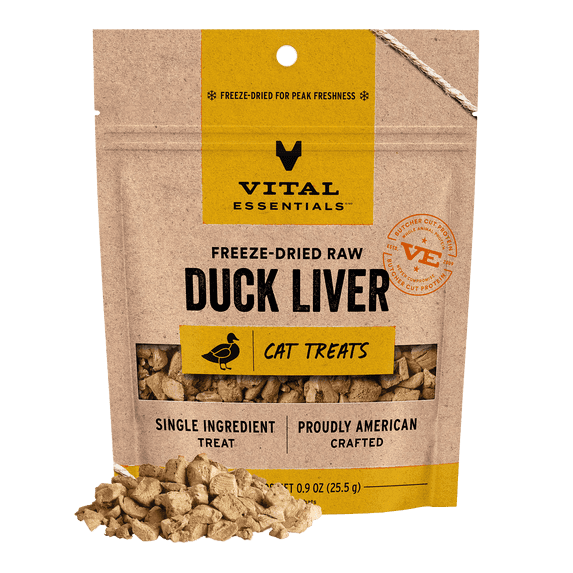 Vital Essentials Freeze Dried Cat Treats | Duck Liver, Single Ingredient | Grain Free, Healthy Treats for Cats, 0.9 oz bag
