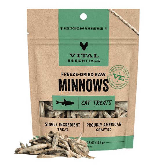 Vital Essentials Freeze Dried Minnows Cat Treats | Single Ingredient | Grain Free, Healthy Treats for Cats, 0.5 oz bag
