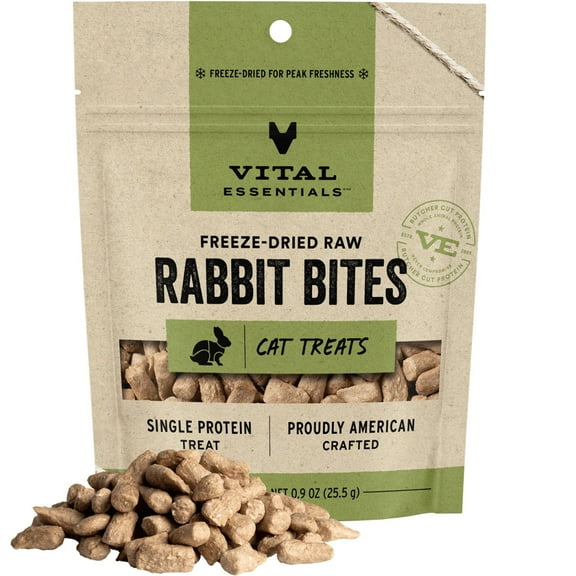 Vital Essentials Freeze-Dried Raw Single Protein Rabbit Bites Cat Treats, 0.9-oz bag