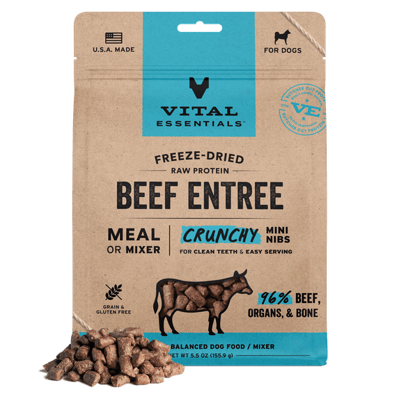 Vital Essentials Freeze-Dried Raw Beef Meal or Mixer Dog Food Crunchy Mini Nibs, 5.5 oz
