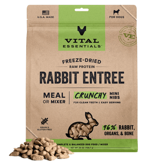 Vital Essentials Freeze-Dried Raw Rabbit Meal or Mixer Dog Food Crunchy Mini Nibs, 25 oz