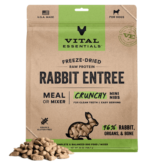 Vital Essentials Freeze-Dried Raw Rabbit Meal or Mixer Dog Food Crunchy Mini Nibs, 25 oz
