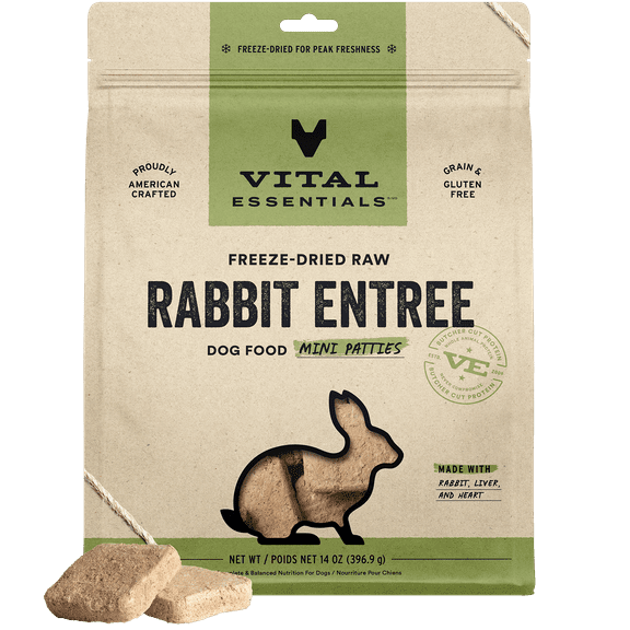 Vital Essentials Freeze-Dried Raw Dog Food, Rabbit Mini Patties Entree, 14 oz