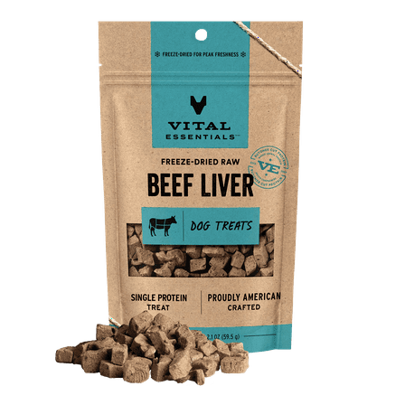 Vital Essentials Beef Liver Dog Treats, 2.1 oz | Freeze-Dried Raw | Single Ingredient | Training Treats or Meal Toppers