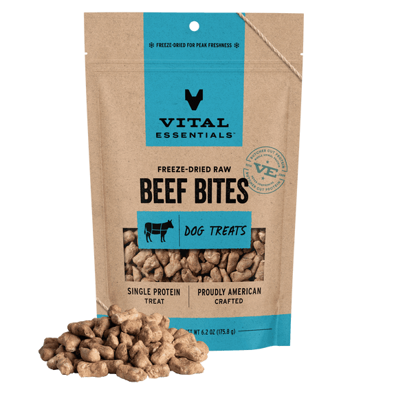 Vital Essentials Freeze Dried Dog Treats | Beef Bites, Single Protein | Grain Free Training Treats for Dogs, 6.2 oz bag