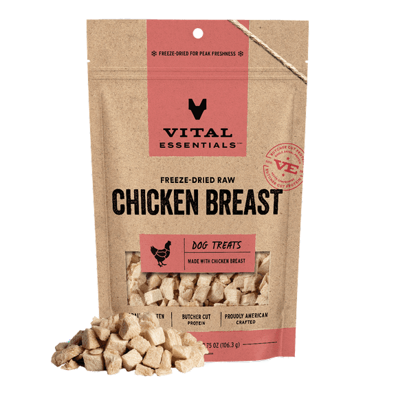 Vital Essentials Chicken Breast Dog Treats, 3.75 oz | Freeze-Dried Raw | Single Ingredient | Training Treats or Meal Toppers