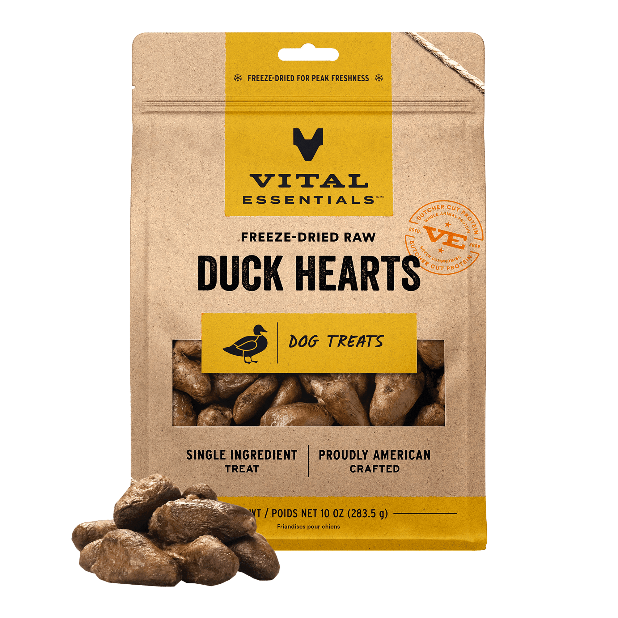 Vital Essentials Freeze Dried Raw Duck Hearts Dog Treats | Single Ingredient | Grain Free Treats for Dogs, 10 oz bag
