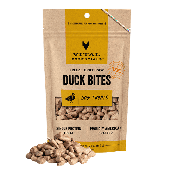 Vital Essentials Duck Bites Dog Treats, 2 oz | Freeze-Dried Raw | Single Protein | Training Treats or Meal Toppers
