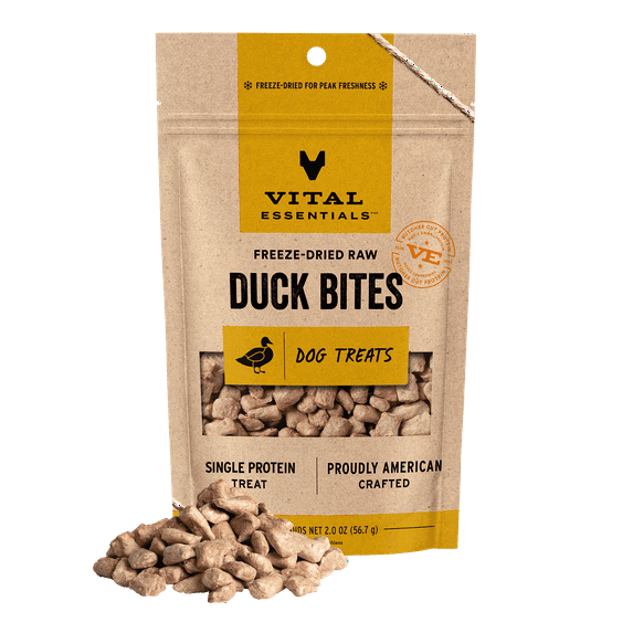 Vital Essentials Duck Bites Dog Treats, 2 oz | Freeze-Dried Raw | Single Protein | Training Treats or Meal Toppers