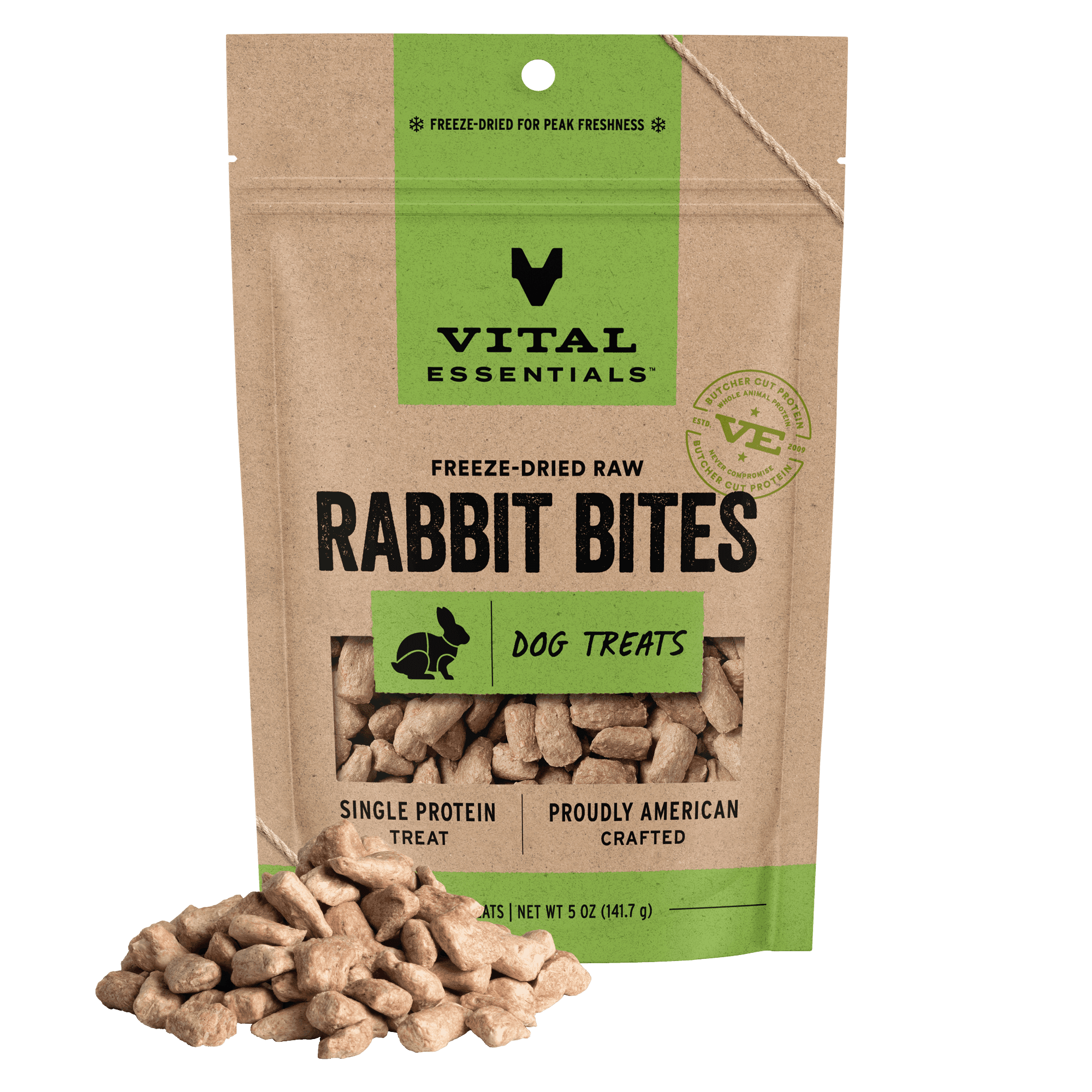 Vital Essentials Freeze Dried Dog Treats | Rabbit Bites, Single Protein | Grain Free Training Treats for Dogs, 5 oz bag