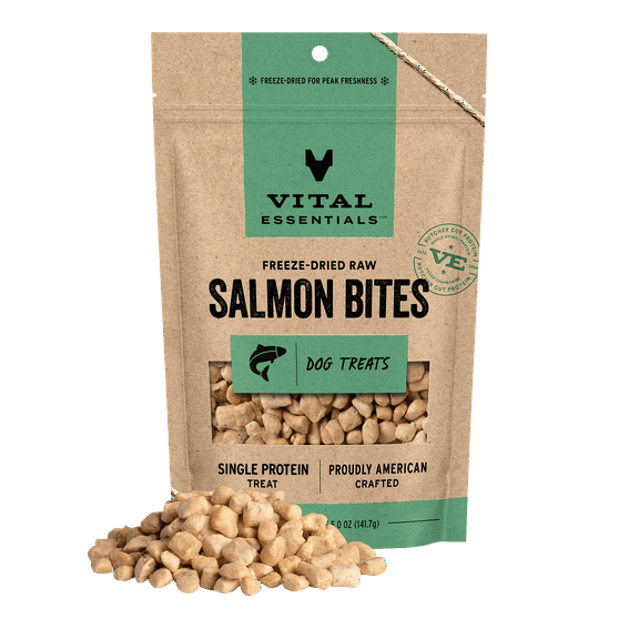 Vital Essentials Salmon Bites Dog Treats, 5 oz | Freeze-Dried Raw | Single Protein | Training Treats or Meal Toppers