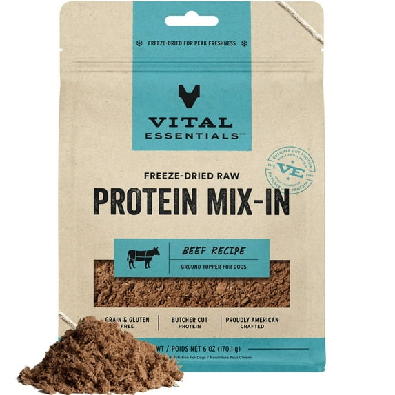 Vital Essentials Protein Mix-In Freeze-Dried Raw Beef Recipe Ground Dog Food Topper, 6-oz bag