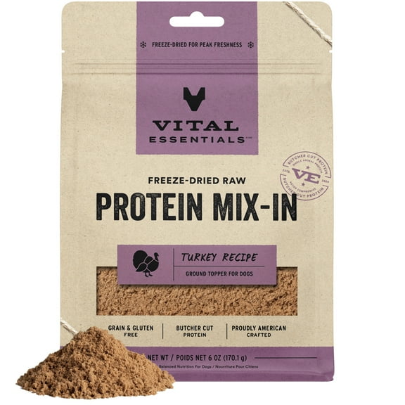 Vital Essentials Protein Mix-In Freeze-Dried Raw Turkey Recipe Ground Dog Food Topper, 6-oz bag