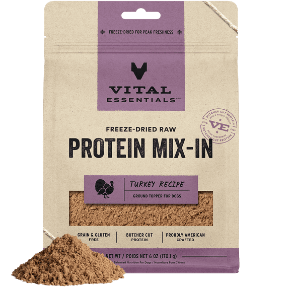 Vital Essentials Protein Mix-In Freeze-Dried Raw Turkey Recipe Ground Dog Food Topper, 6-oz bag