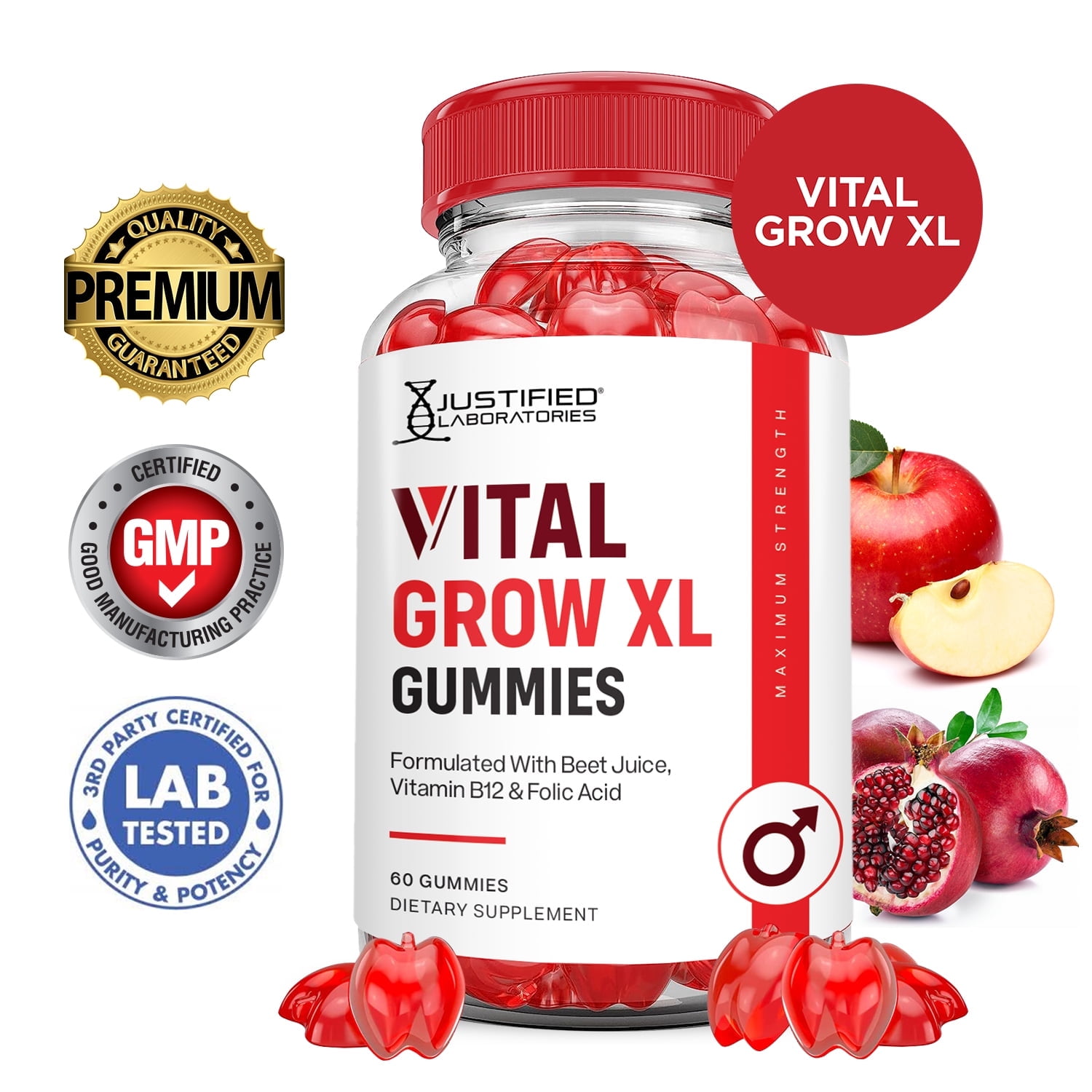 Vital Grow XL Performance Gummies 1000MG Advanced Formula Formulated with ACV Pomegranate Beet Juice Powder B12 Vegan Non GMO 60 Gummys
