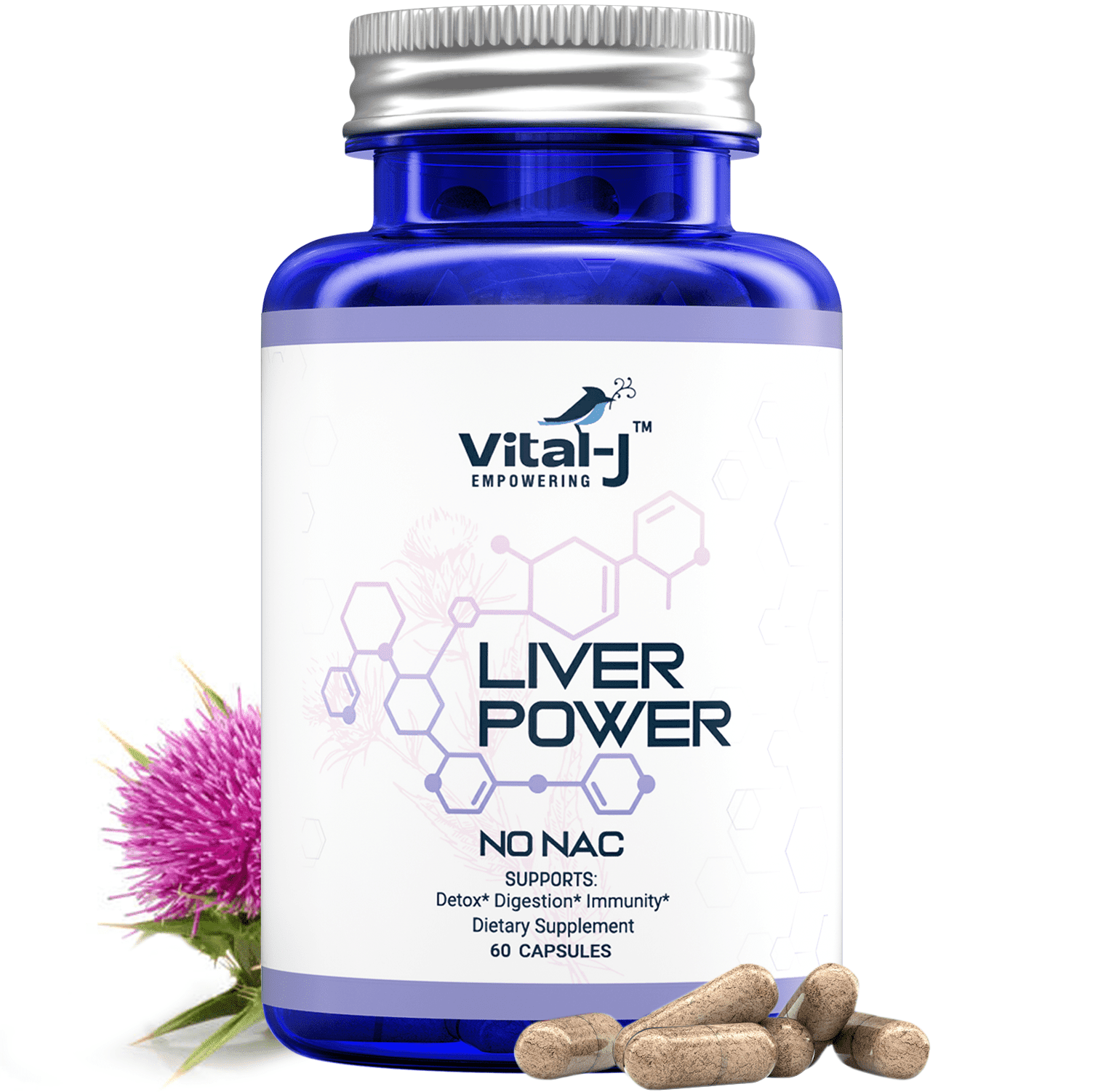 Vital-J Empowering 21-in-1 Liver Support Supplement, Liver Cleanse Detox & Repair for Digestion & Immunity - 60 Capsules