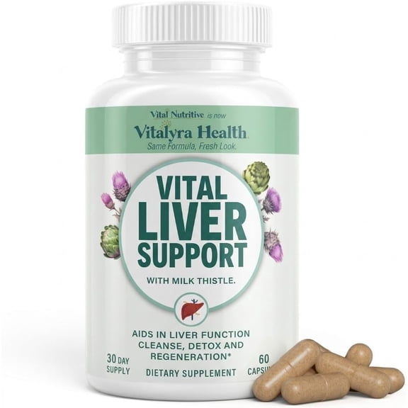 Vital Liver Support Dietary Supplement, 9-in-1 Plant-Based Formula with Milk Thistle, 60 Capsules