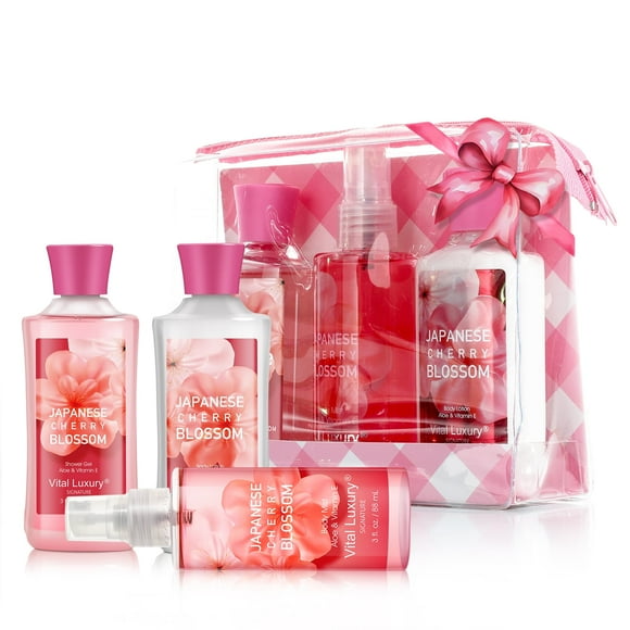 Vital Luxury Bath and Body Care Gift and Travel Set,Japanese Cherry Blossom Scent,with Body Lotion,Shower Gel and Body Mist