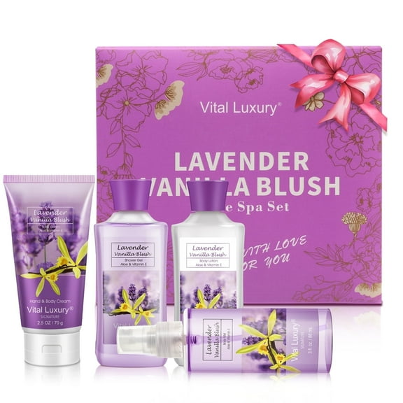 Vital Luxury Bath & Body Set,Lavender Scent for Unisex,with Body Lotion,Mist,Gel and Hand Cream