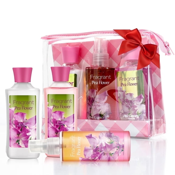 Vital Luxury Bath and Body Care Gift Travel Set,with Body Lotion,Gel and Mist,Pea Flower Scent for Unisex,Great for Gifting and Travel