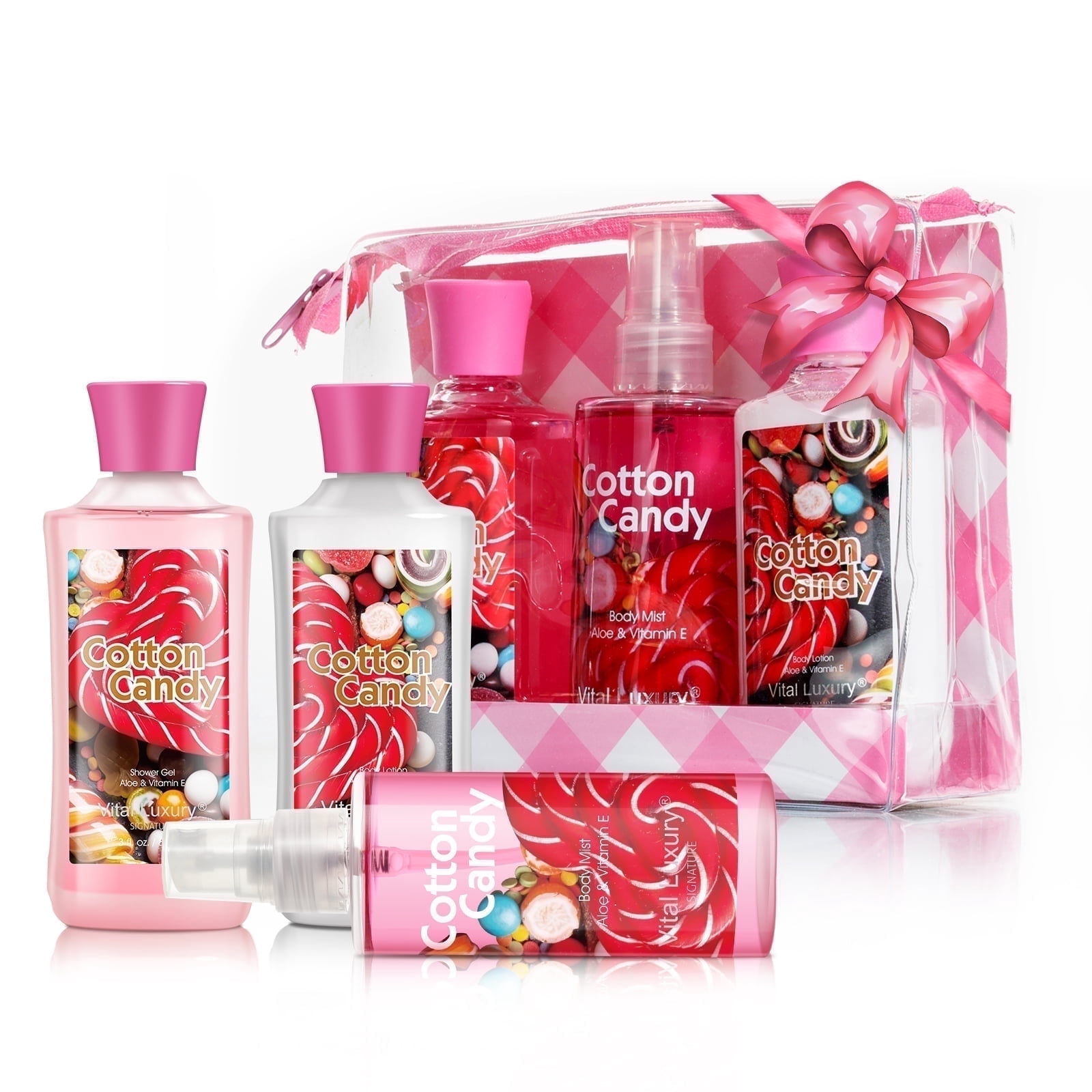 Vital Luxury Bath Body Set, Cotton Candy Scent, Travel Spa Kit