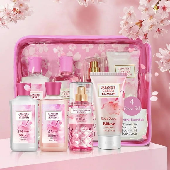 BBlove Bath and Body Care Set,Japanese Cherry Blossom Scents,Bath&Body 4 Set,with Body Lotion,Body Mist,Shower Gel and Body Scrub
