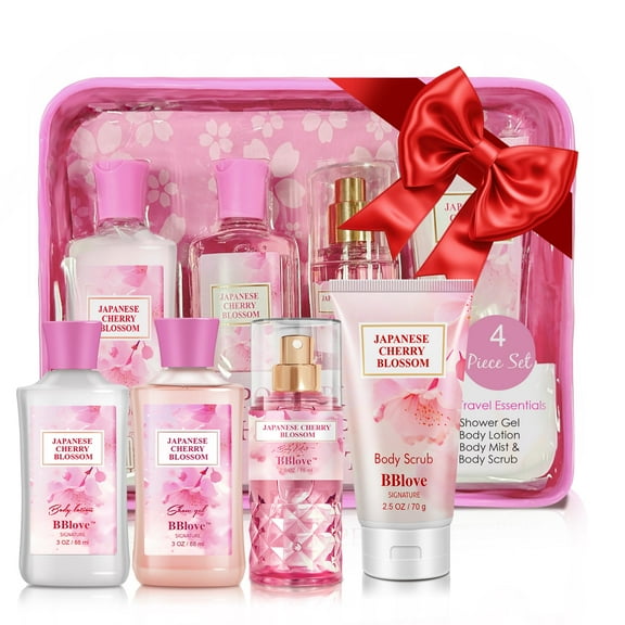 BBlove Bath and Body Care Set,Japanese Cherry Blossom Scents,Bath&Body 4 Set,with Body Lotion,Body Mist,Shower Gel and Body Scrub