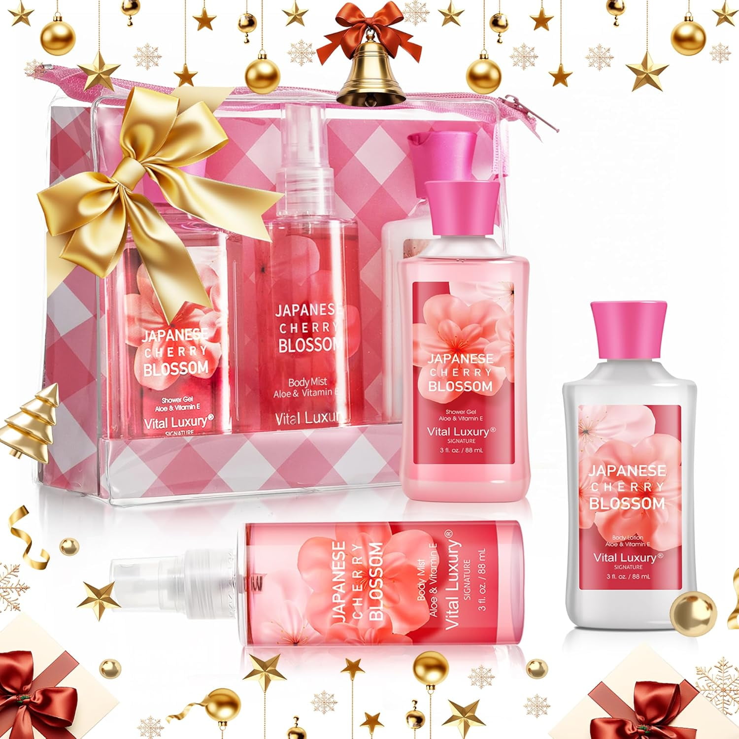 Vital Luxury Japanese Cherry Blossom Bath Set 3 Pcs Shower Gel