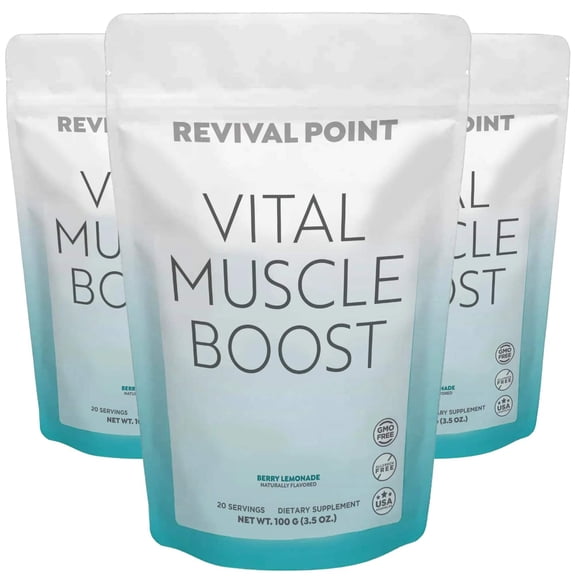 Vital Muscle Boost HMB Supplement Supports Lean Muscle and Aging Muscles - Revival Point - 3 Month Supply - Berry Lemonade Powder Flavor