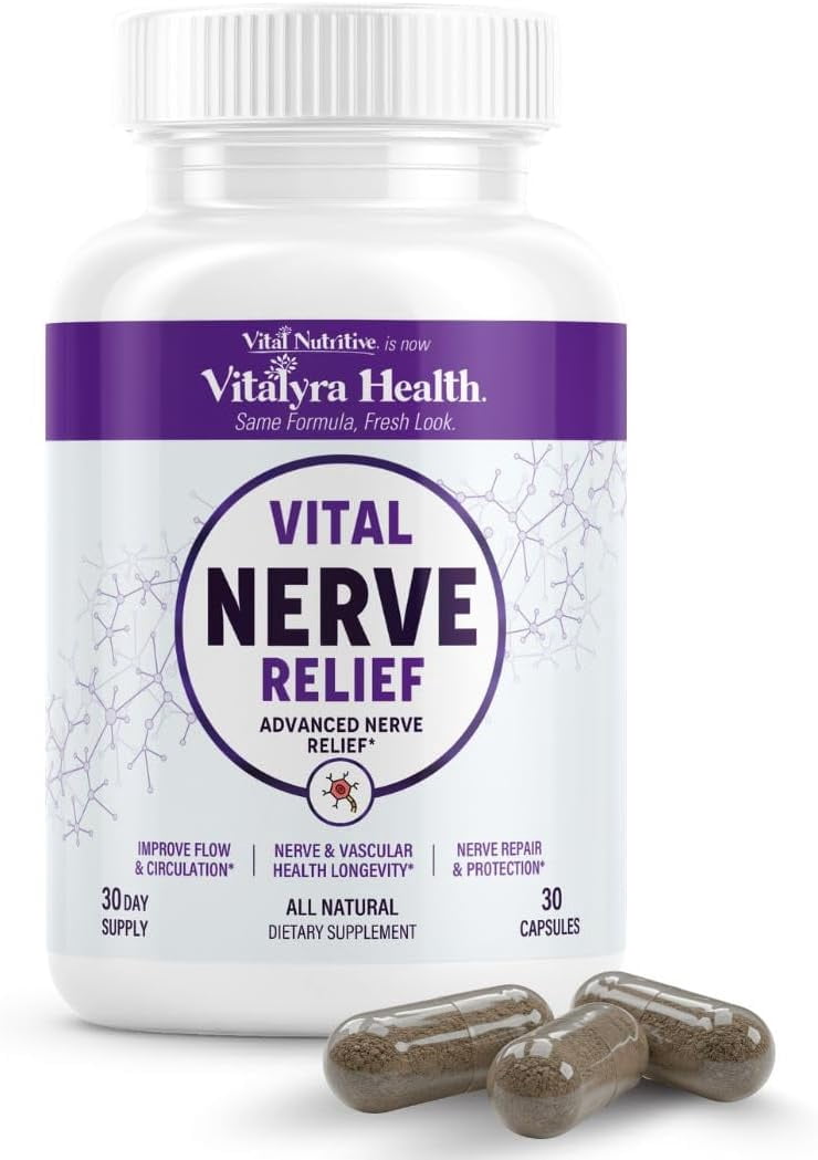 Vitalyra Nerve Relief Daily Nerve Support Supplement, Vegan Non-GMO Gluten-Free Sugar-Free Nerve Health Formula, 60 Capsules 30-Day Supply