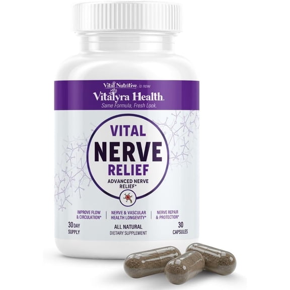 Vitalyra Nerve Relief Daily Nerve Support Supplement, Vegan Non-GMO Gluten-Free Sugar-Free Nerve Health Formula, 60 Capsules 30-Day Supply