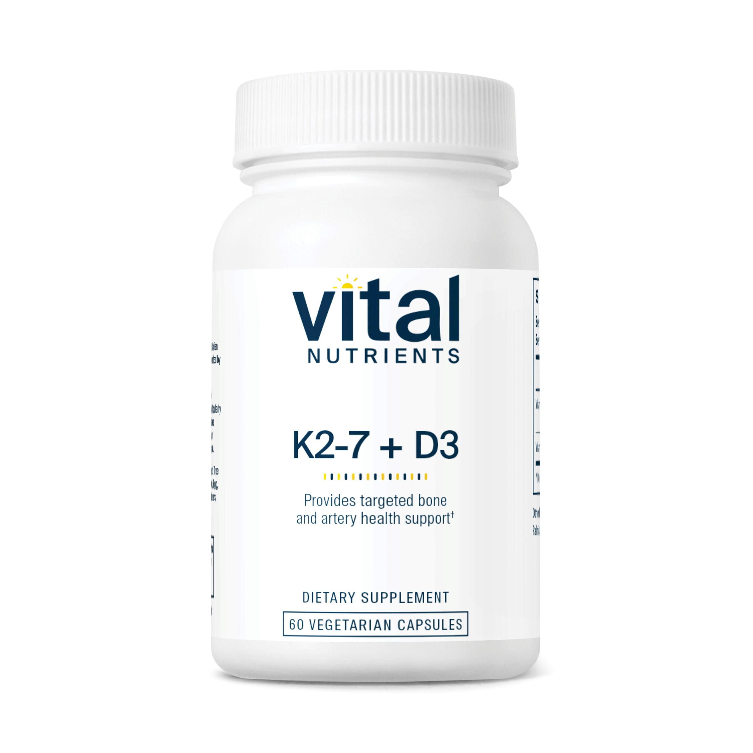 Vital Nutrients - K2-7 + D3 Vitamin - Bone and blood clotting Support - 60 Capsules per Bottle