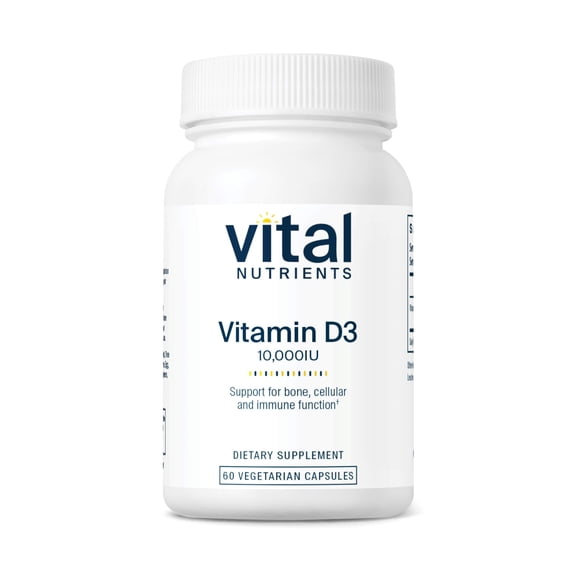 Vital Nutrients Vitamin D 10000 IU | Vitamin D3 Supplement | Healthy Bones, Teeth, Muscles| Cellular & Immune Function | Calcium Absorption | Gluten, Dairy and Soy Free | 60 Capsules