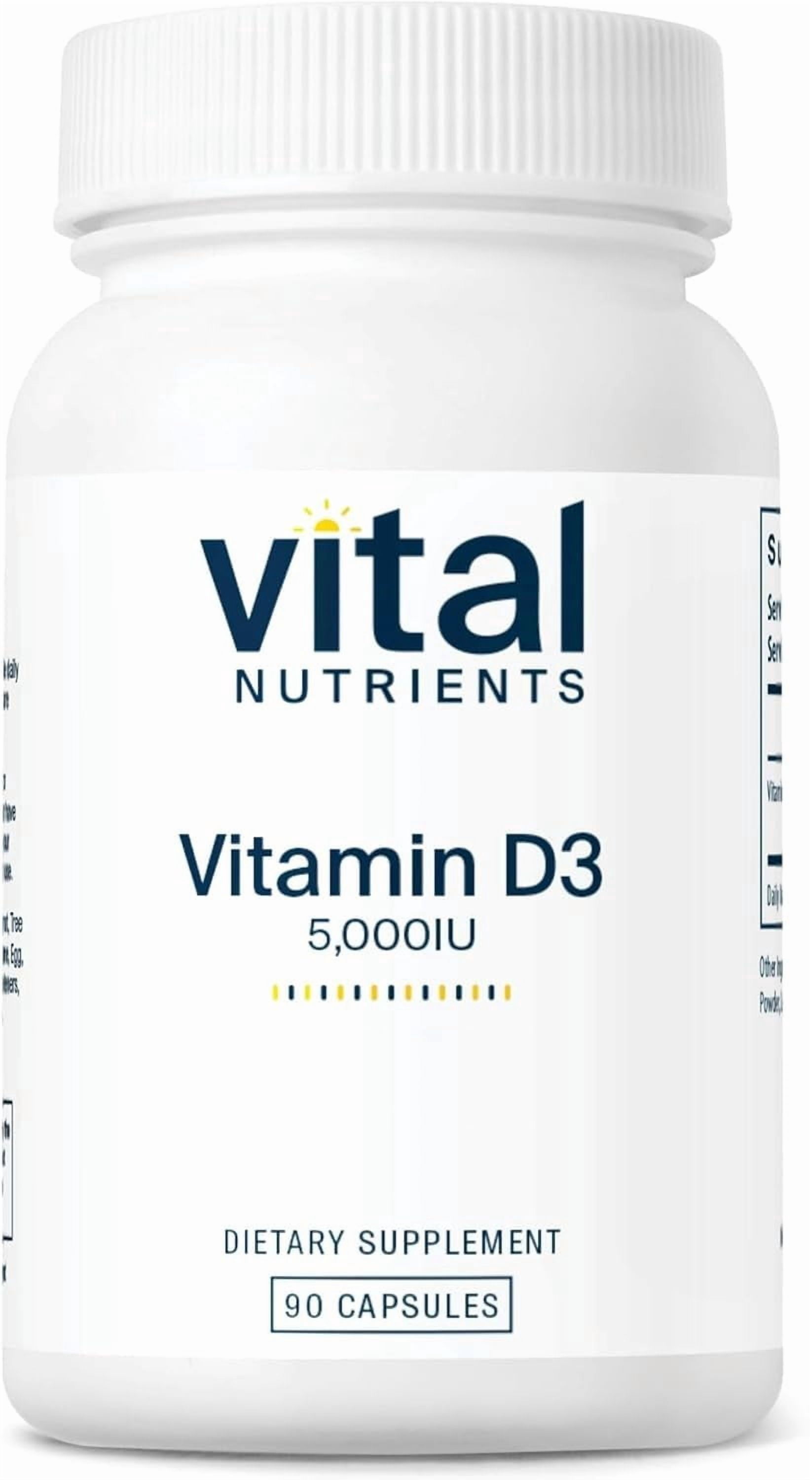 Vital Nutrients Vitamin D 5000 IU | Vitamin D3 Supplement | Healthy Bones, Teeth, Muscles| Cellular & Immune Function | Calcium Absorption | Gluten, Dairy and Soy Free | 90 Capsules