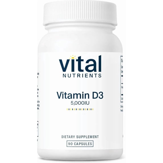 Vital Nutrients Vitamin D 5000 IU | Vitamin D3 Supplement | Healthy Bones, Teeth, Muscles| Cellular & Immune Function | Calcium Absorption | Gluten, Dairy and Soy Free | 90 Capsules