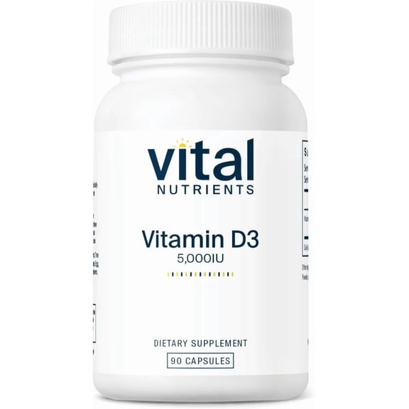 Vital Nutrients Vitamin D 5000 IU | Vitamin D3 Supplement | Healthy Bones, Teeth, Muscles| Cellular & Immune Function | Calcium Absorption | Gluten, Dairy and Soy Free | 90 Capsules