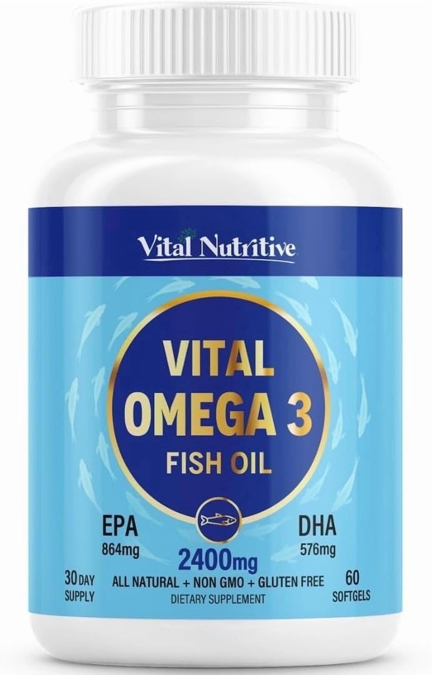 Vital Omega-3 Fish Oil – Daily Supplement for Heart and Brain Support – Non-GMO, Gluten-Free, Sugar-Free – Lemon Flavor – 30-Day Supply