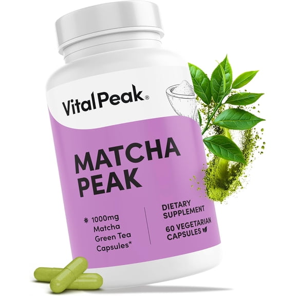 Vital Peak Matcha 1000 mg - EGCG Green Tea Supplement, Powder Pills Support Energy & Mental Clarity* - for Women & Men, Vegan, Gluten Free - 60 Capsules