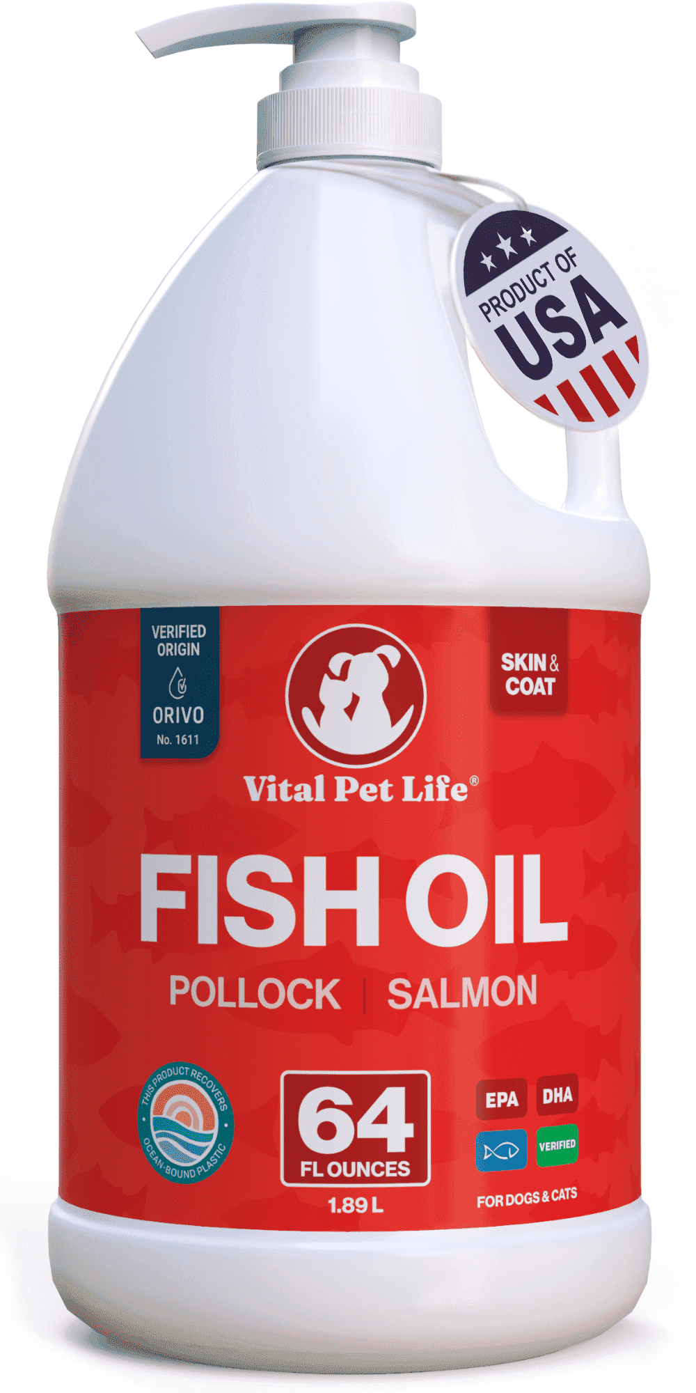 Fish Oil for Dogs - Healthy Skin & Coat, Soft Shiny Glossy Coat, Salmon & Pollock Omega 3 EPA DHA, Immune System & Heart Function Support, Normal Shedding, Liqu