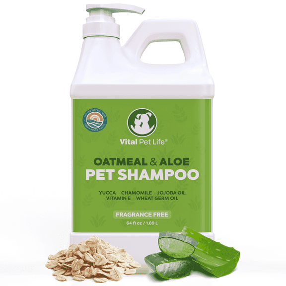 Vital Pet Life Oatmeal & Aloe Dog Shampoo with Chamomile & Jojoba Oil, Natural & Hypoallergenic, 64 oz