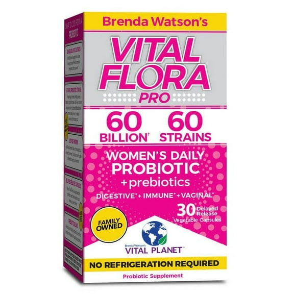 Vital Planet Vital Flora Womens Daily Probiotic 60 Billion CFU 60 Strain Shelf Stable 30 Capsules