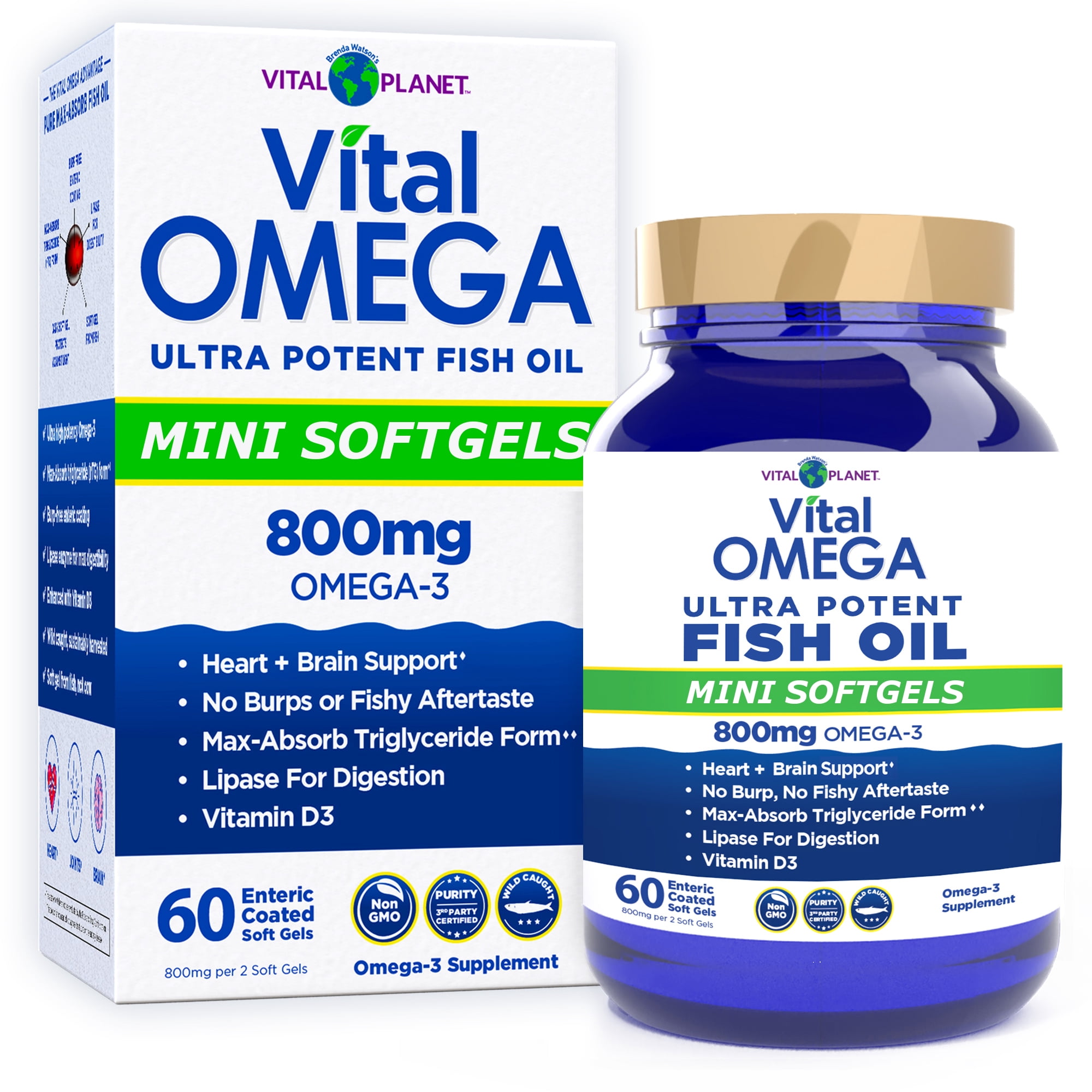 Vital Planet - Vital Omega 3 Fish Oil Mini Softgels Supplement 60 Softgels (Packaging May Vary)