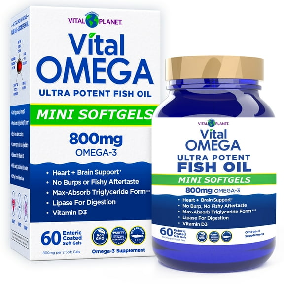 Vital Planet - Vital Omega 3 Fish Oil Mini Softgels Supplement 60 Softgels (Packaging May Vary)