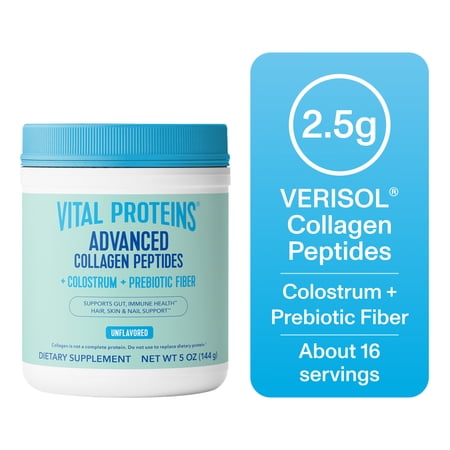 Vital Proteins Advanced Collagen Peptides Plus Colostrum With Fiber Powder, Unflavored, 5oz