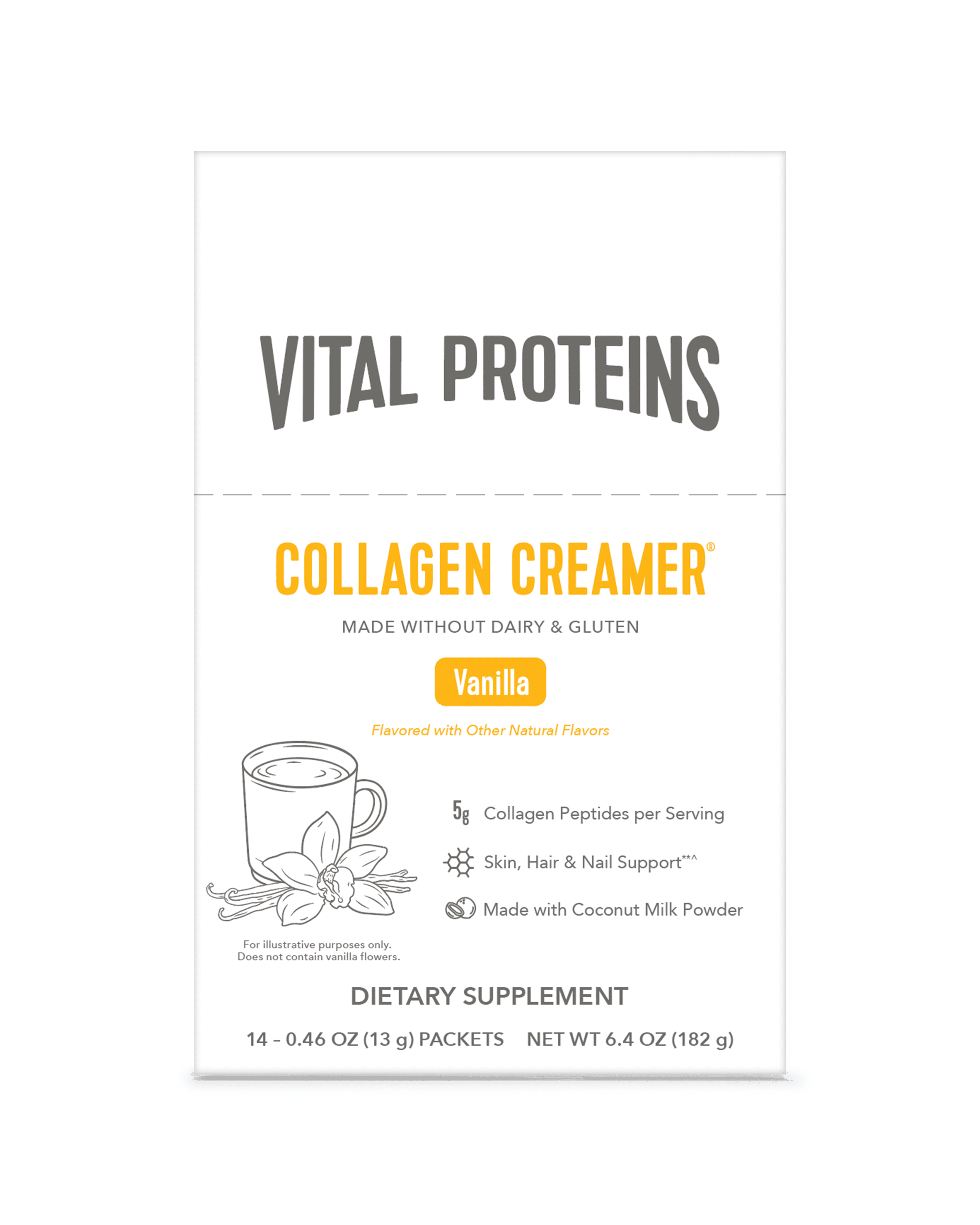 Vital Proteins Collagen Creamer Single Serve Stick Pack, 5g Collagen for Skin, Nail & Joint Support, Vanilla, 14 Count