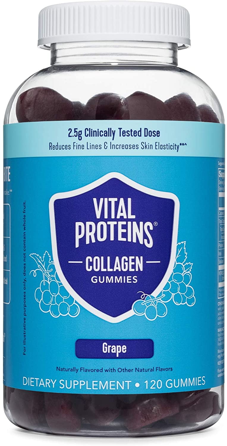 Vital Proteins Collagen Gummies, 2.5g of Clinically-Tested Collagen for Hair, Skin, Nails & Wrinkles, 120 ct, 30-Day Supply, Grape Flavor